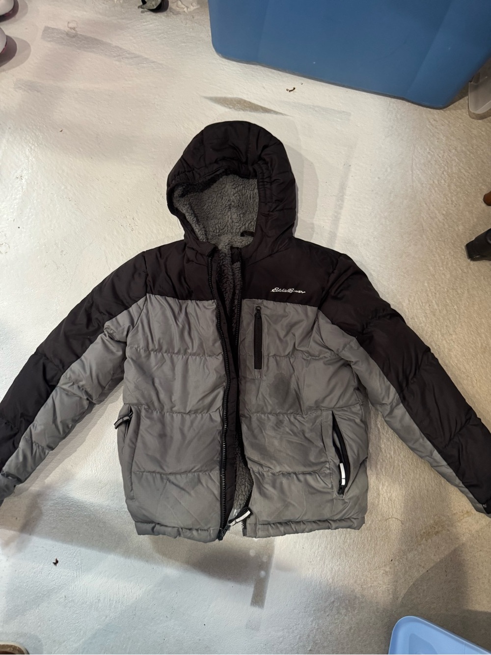 Kids- Eddie Bauer Gray and Black Puffer Jacket with Hood
